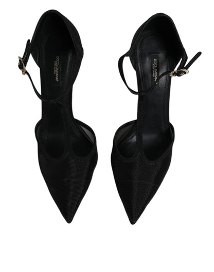 Dolce &amp; Gabbana – Schwarze High Heels mit T-Riemen aus Mesh mit Stilettoabsatz