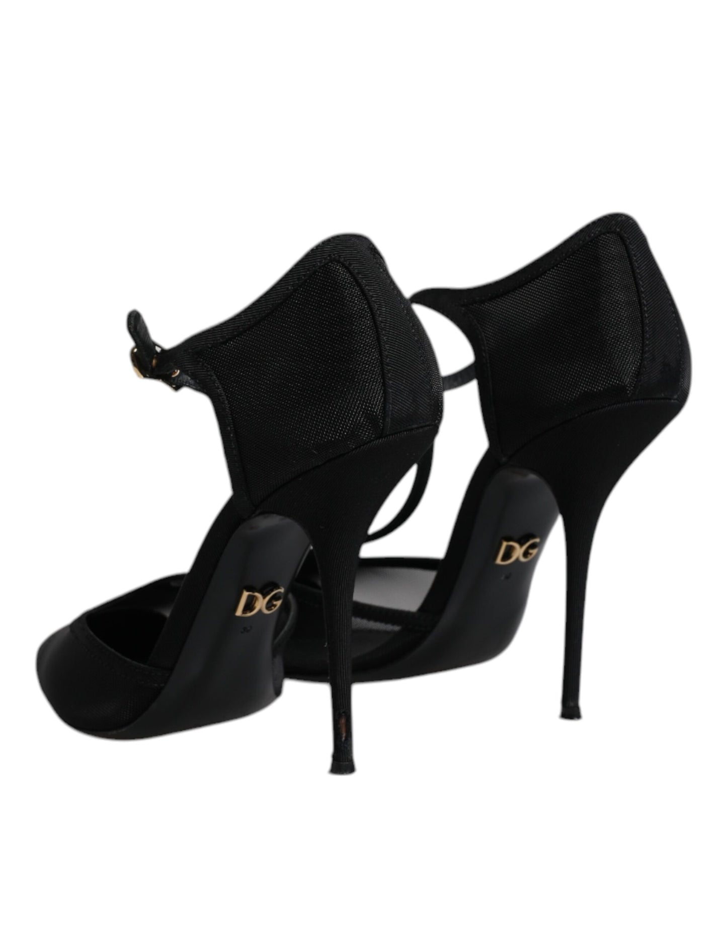 Dolce &amp; Gabbana – Schwarze High Heels mit T-Riemen aus Mesh mit Stilettoabsatz