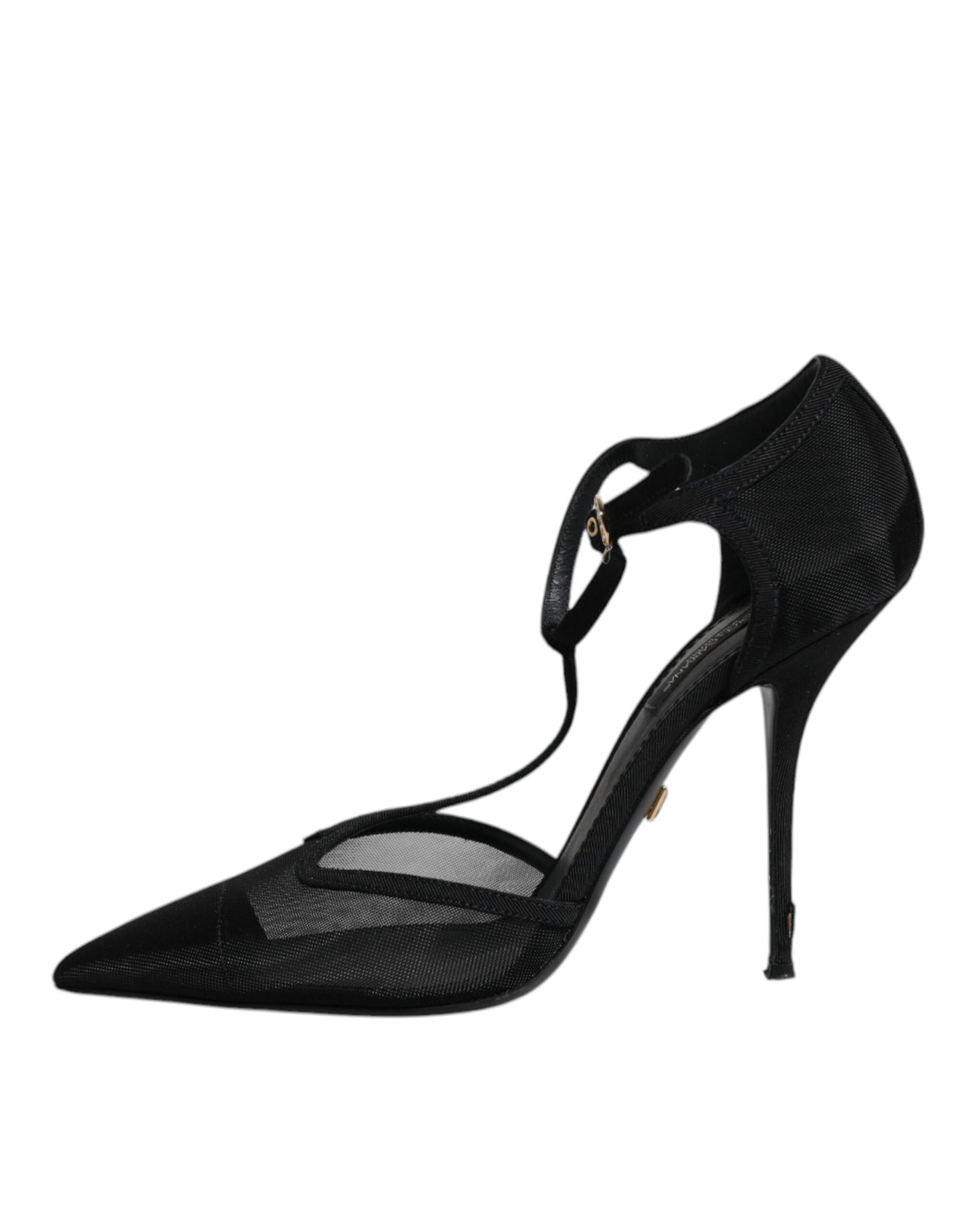 Dolce &amp; Gabbana – Schwarze High Heels mit T-Riemen aus Mesh mit Stilettoabsatz