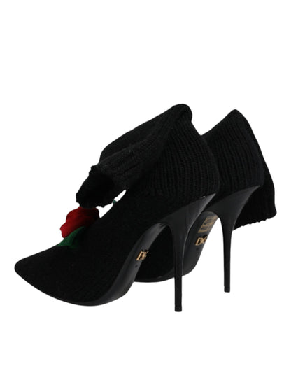 Dolce &amp; Gabbana Schwarze Stiletto-Absätze, wadenlange Stiefel