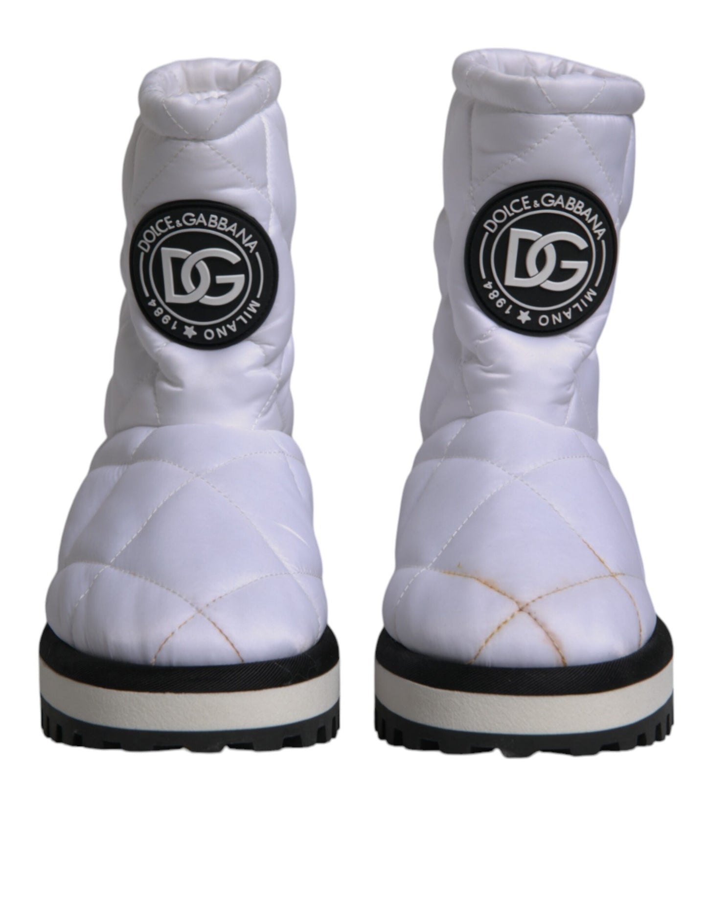 Dolce &amp; Gabbana – Weiße, gepolsterte Stiefel mit halbhohem Schaft aus Viskose
