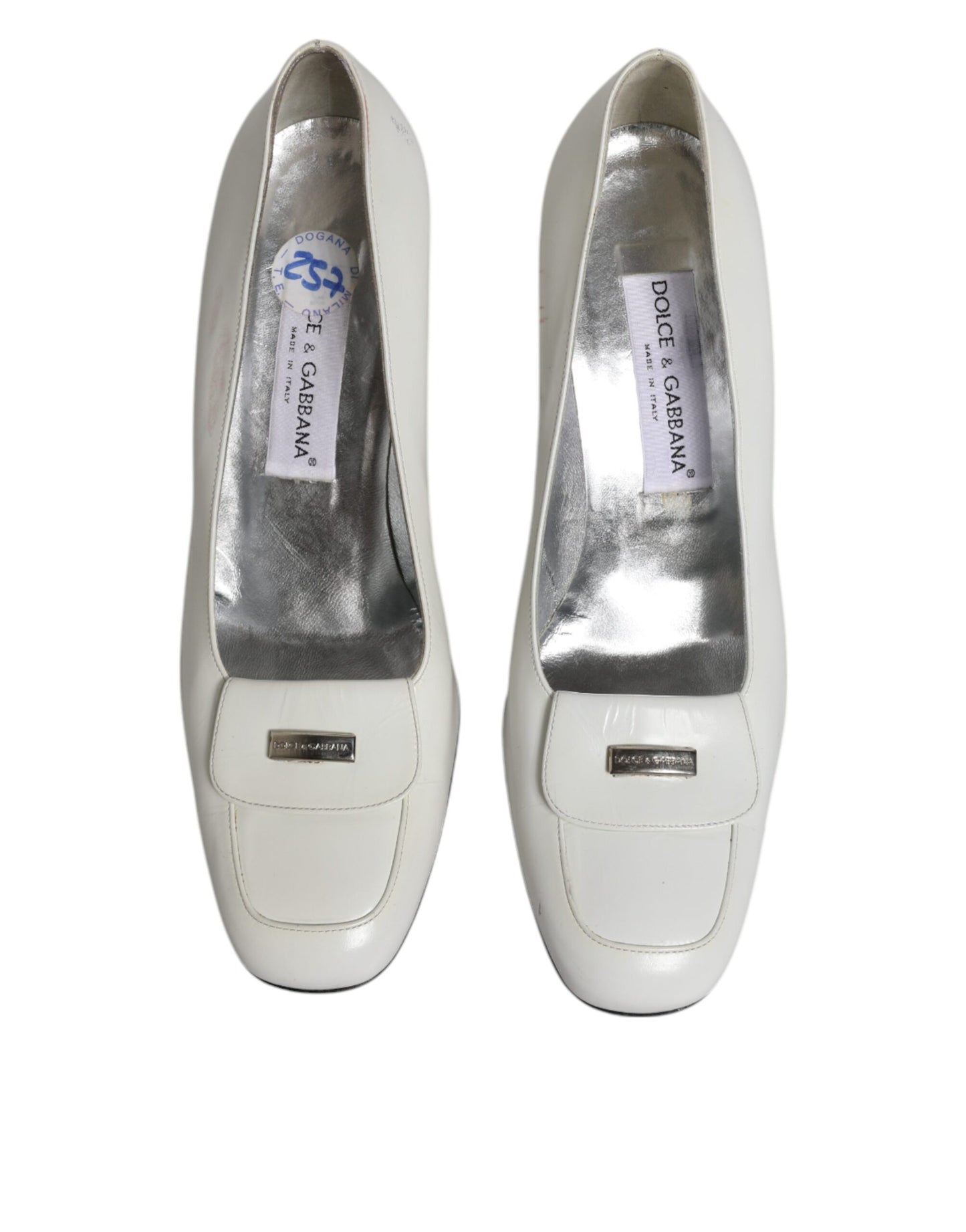 Dolce &amp; Gabbana – Pumps aus weißem Leder mit Blockabsatz