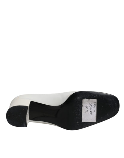 Dolce &amp; Gabbana – Pumps aus weißem Leder mit Blockabsatz