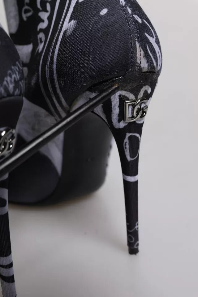 Dolce & Gabbana Schwarze Logo Stretch-Heels Hohe Stiefel Schuhe