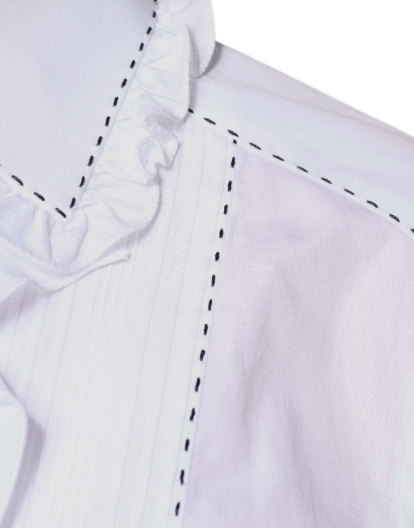 Dolce &amp; Gabbana – Weißes Baumwolloberteil mit langen Ärmeln und Rüschenkragen