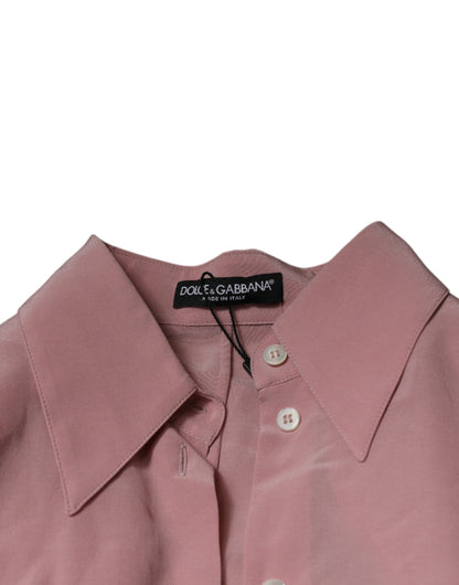 Dolce &amp; Gabbana – Rosafarbenes Blusenoberteil aus Baumwolle mit langen Ärmeln und Kragen