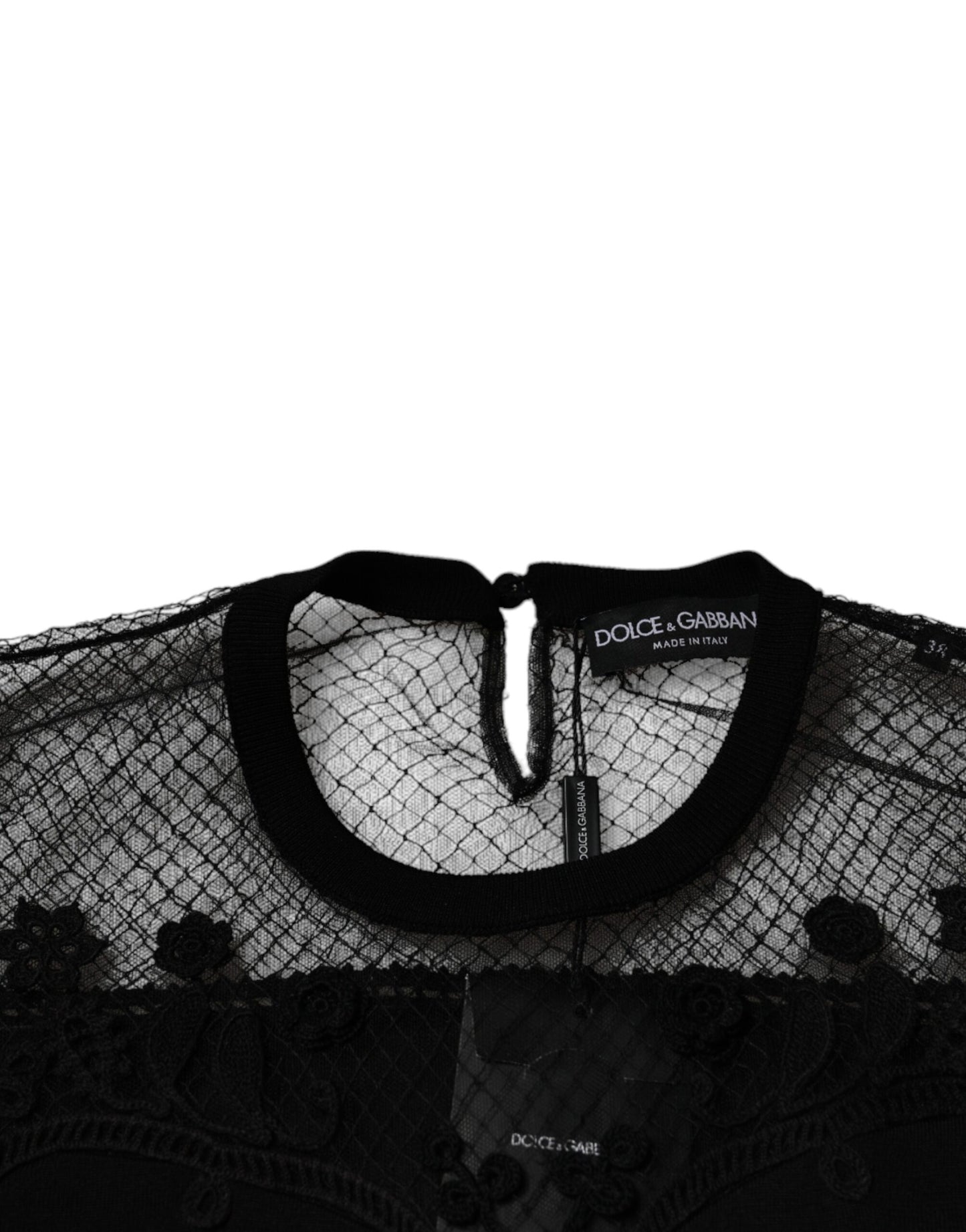 Dolce &amp; Gabbana – Schwarze Bluse mit Blumenspitze und kurzen Ärmeln