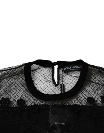 Dolce &amp; Gabbana – Schwarze Bluse mit Blumenspitze und kurzen Ärmeln