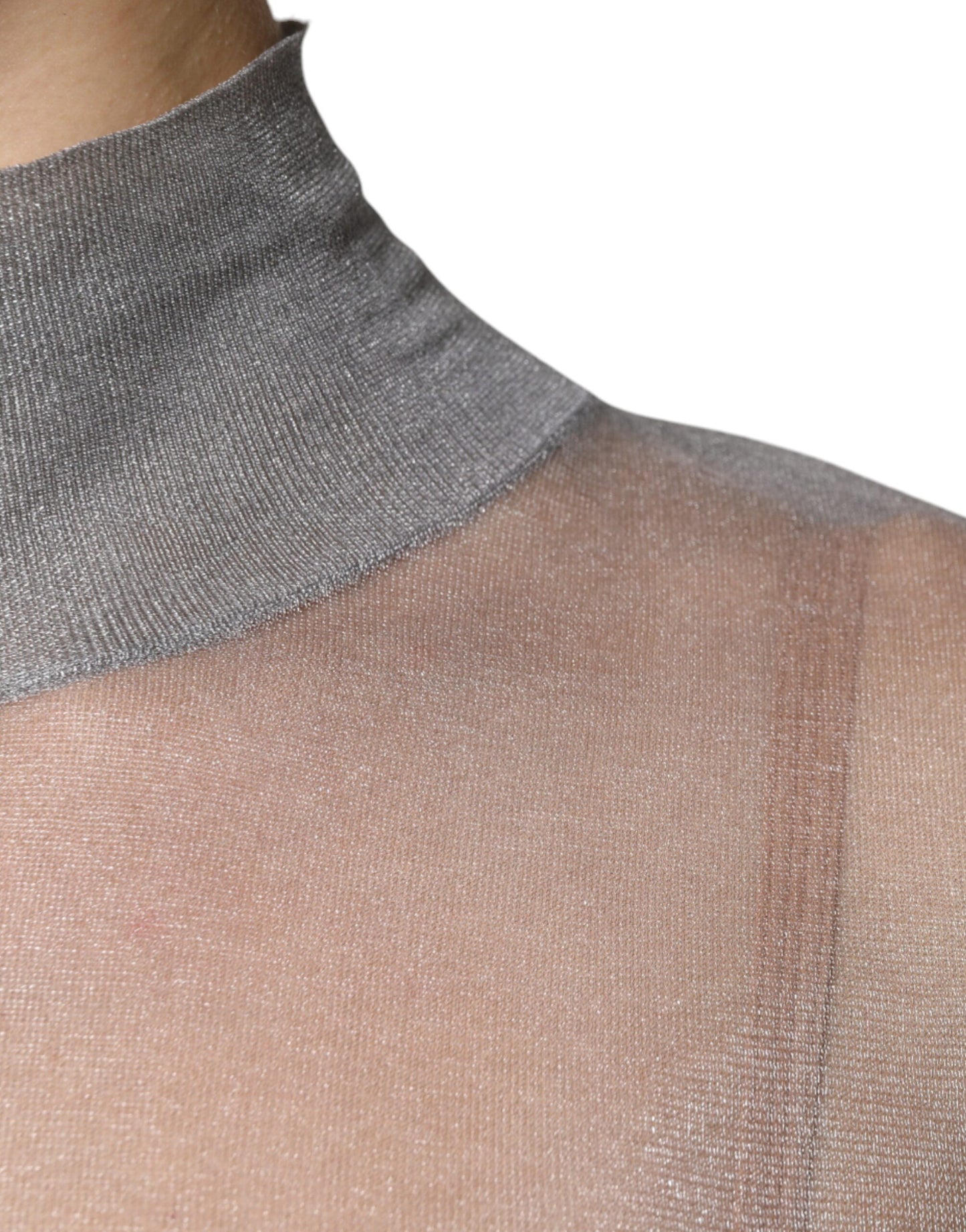 Dolce &amp; Gabbana, graues Rollkragen-Bluse-Oberteil aus Netzstoff mit langen Ärmeln