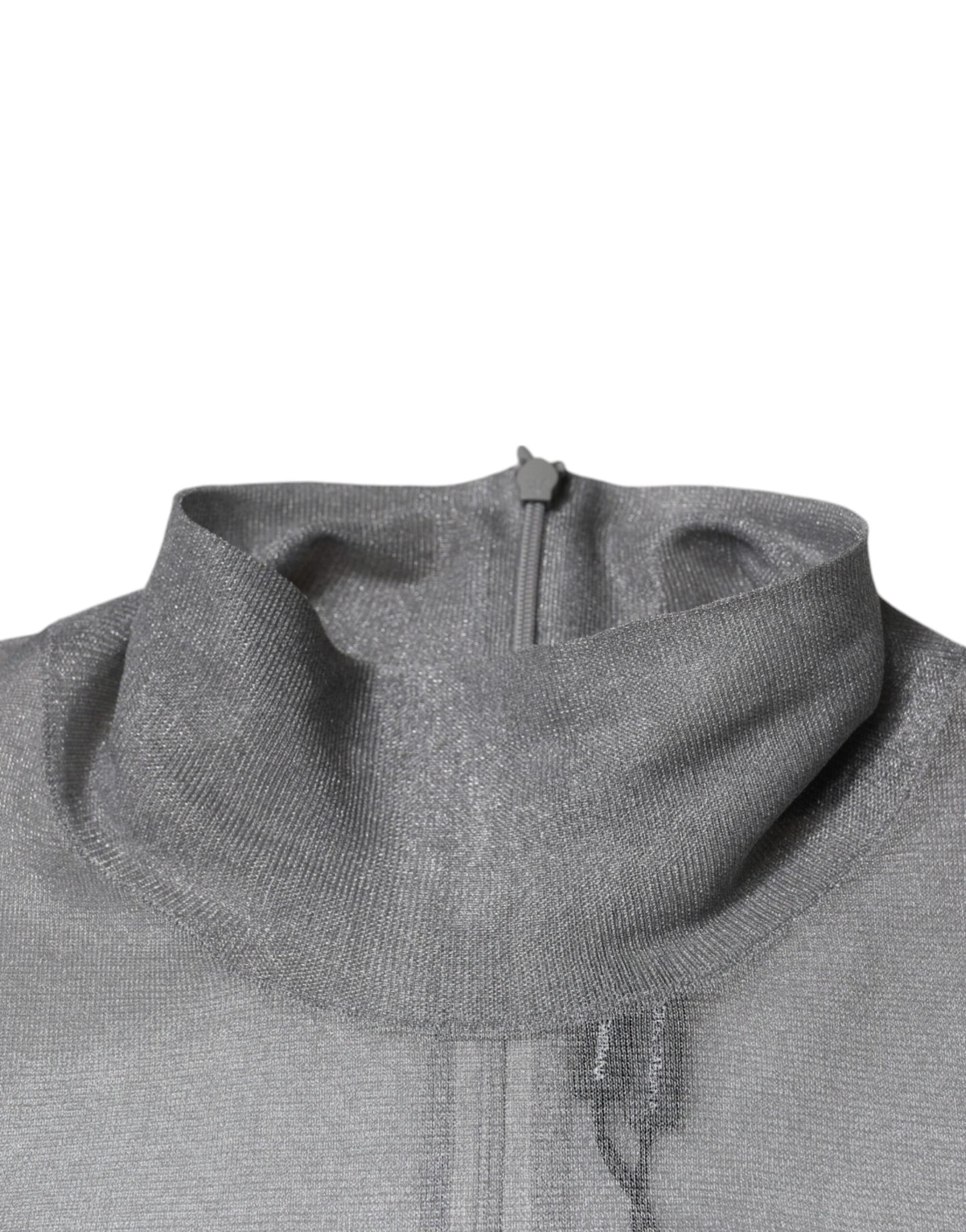 Dolce &amp; Gabbana, graues Rollkragen-Bluse-Oberteil aus Netzstoff mit langen Ärmeln