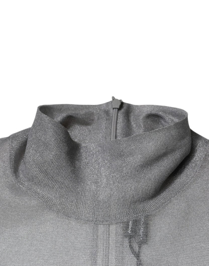 Dolce &amp; Gabbana, graues Rollkragen-Bluse-Oberteil aus Netzstoff mit langen Ärmeln