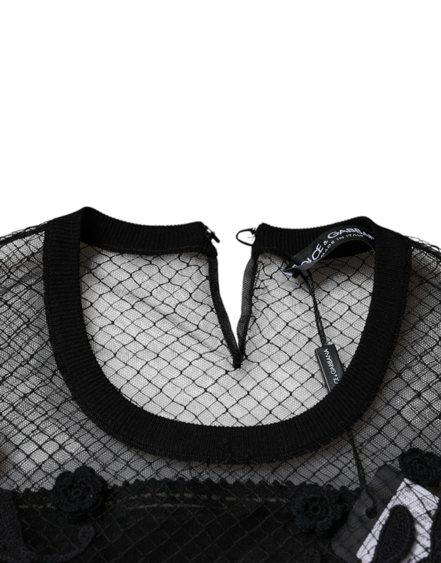 Dolce &amp; Gabbana – Schwarze Bluse mit Blumenspitze und kurzen Ärmeln