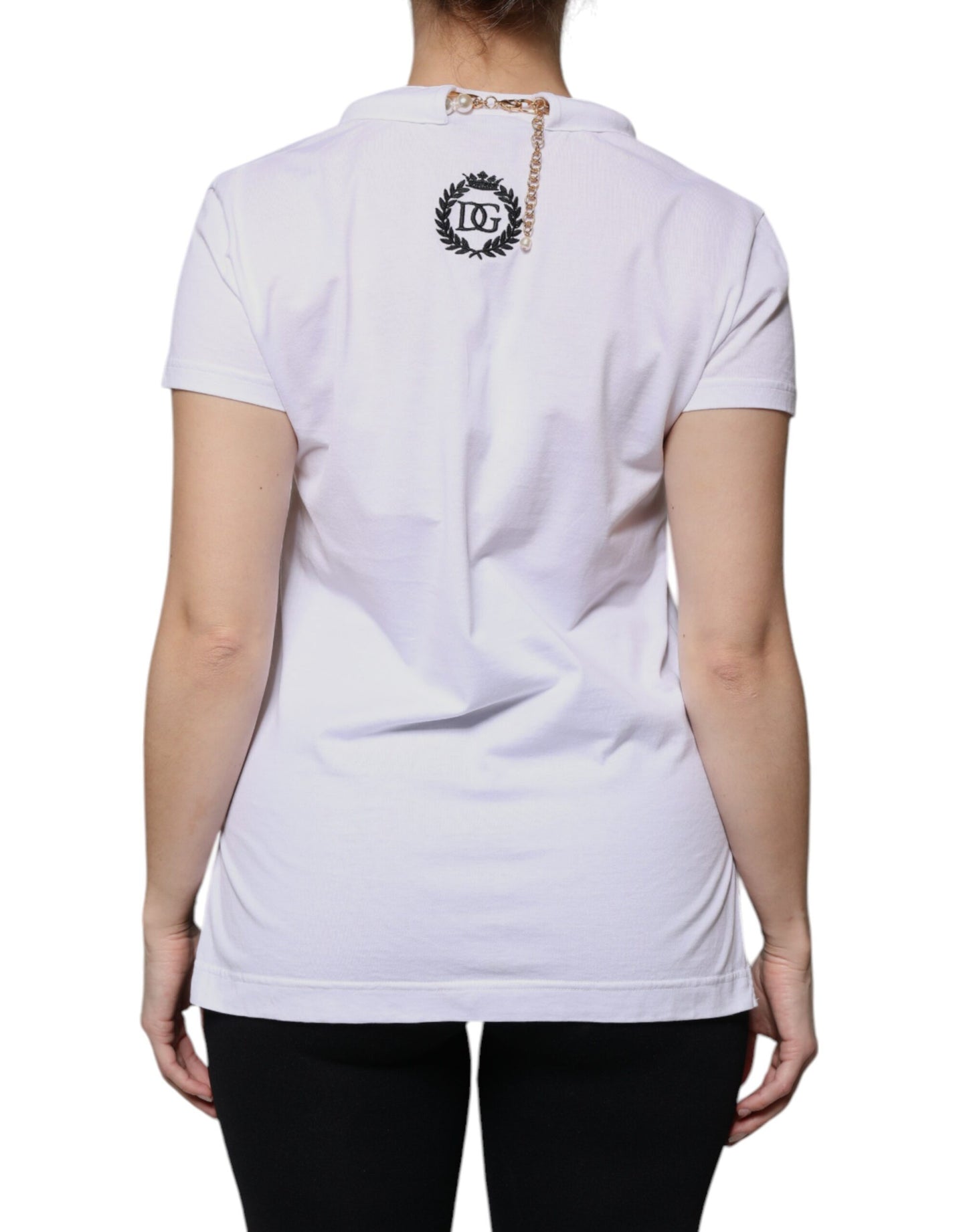 Dolce &amp; Gabbana – Weißes Baumwoll-T-Shirt mit Halskette und kurzen Ärmeln