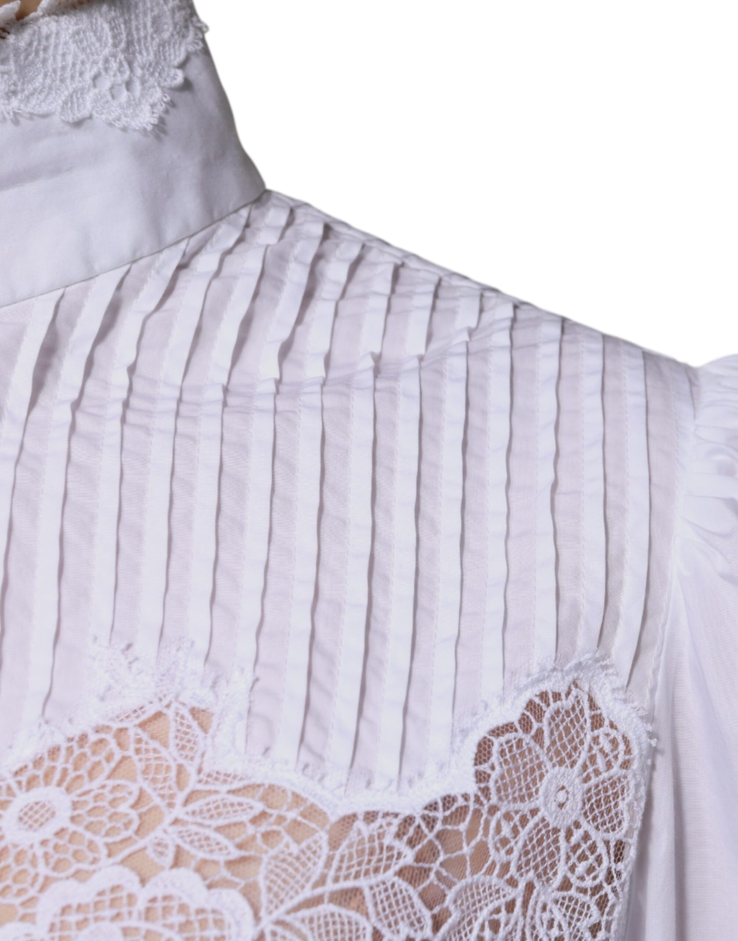 Dolce &amp; Gabbana – Weiße Rollkragenbluse aus Baumwollspitze