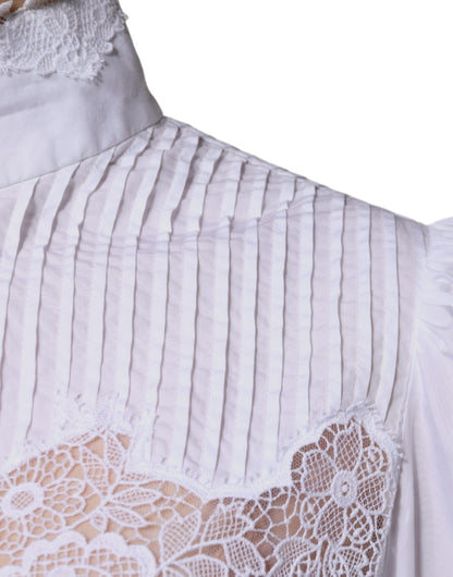 Dolce &amp; Gabbana – Weiße Rollkragenbluse aus Baumwollspitze