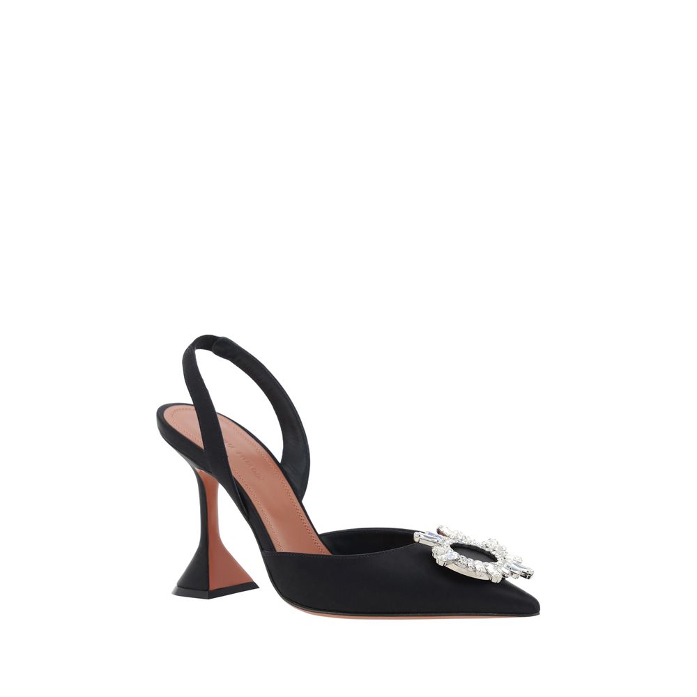 Amina Muaddi Pumps aus schwarzem Kalbsleder Bos Taurus mit hohem Absatz