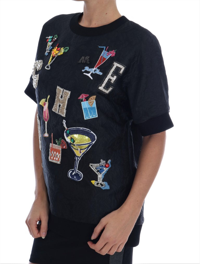 Dolce &amp; Gabbana – Schwarzer Brokat-Cocktailpullover mit Kristallen