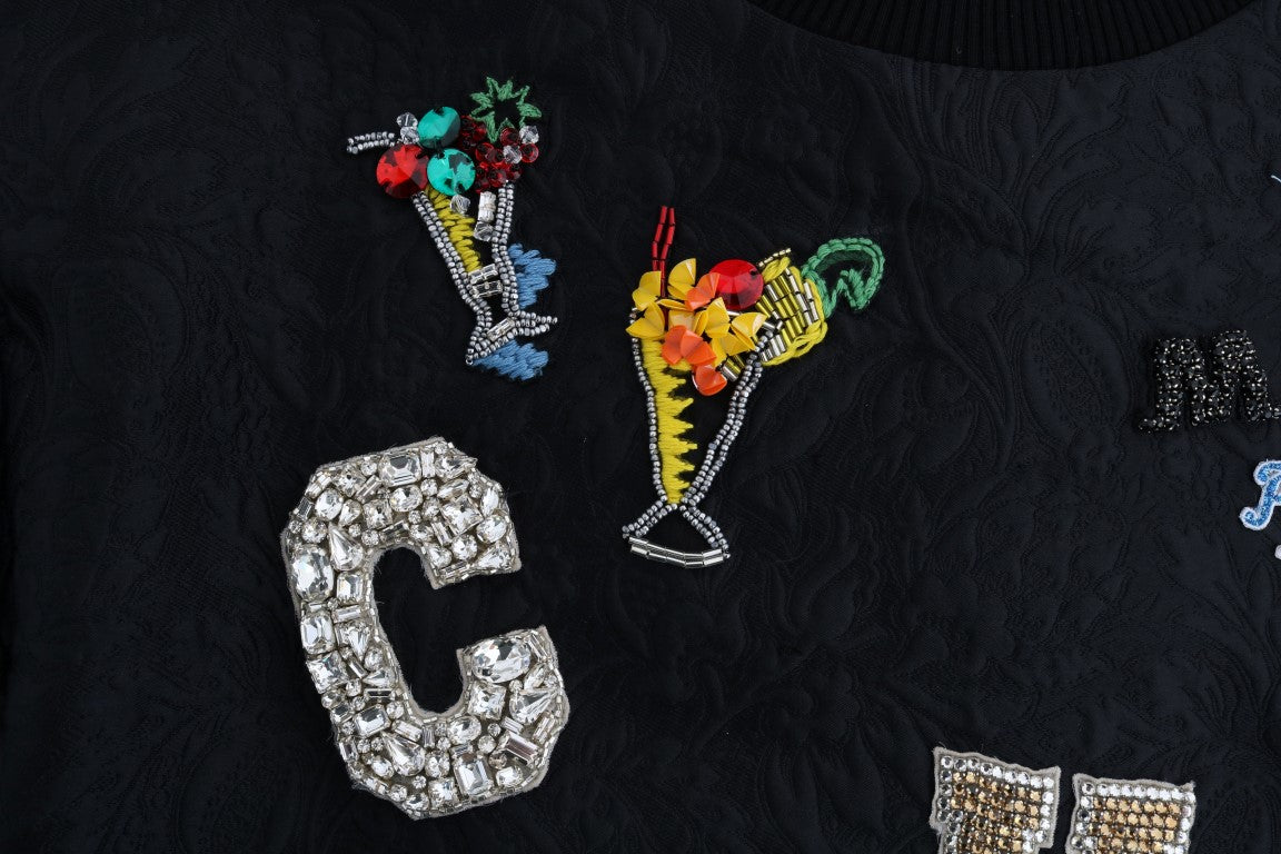 Dolce &amp; Gabbana – Schwarzer Brokat-Cocktailpullover mit Kristallen