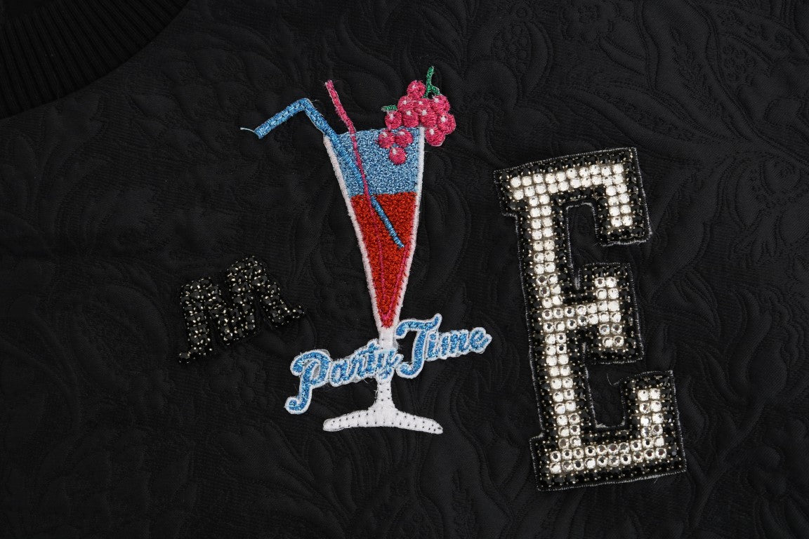Dolce &amp; Gabbana – Schwarzer Brokat-Cocktailpullover mit Kristallen