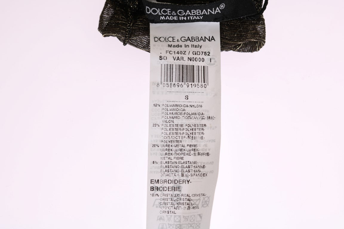 Dolce &amp; Gabbana – Schwarze Stretch-Socken mit Blumenmuster und durchsichtigem Kristall
