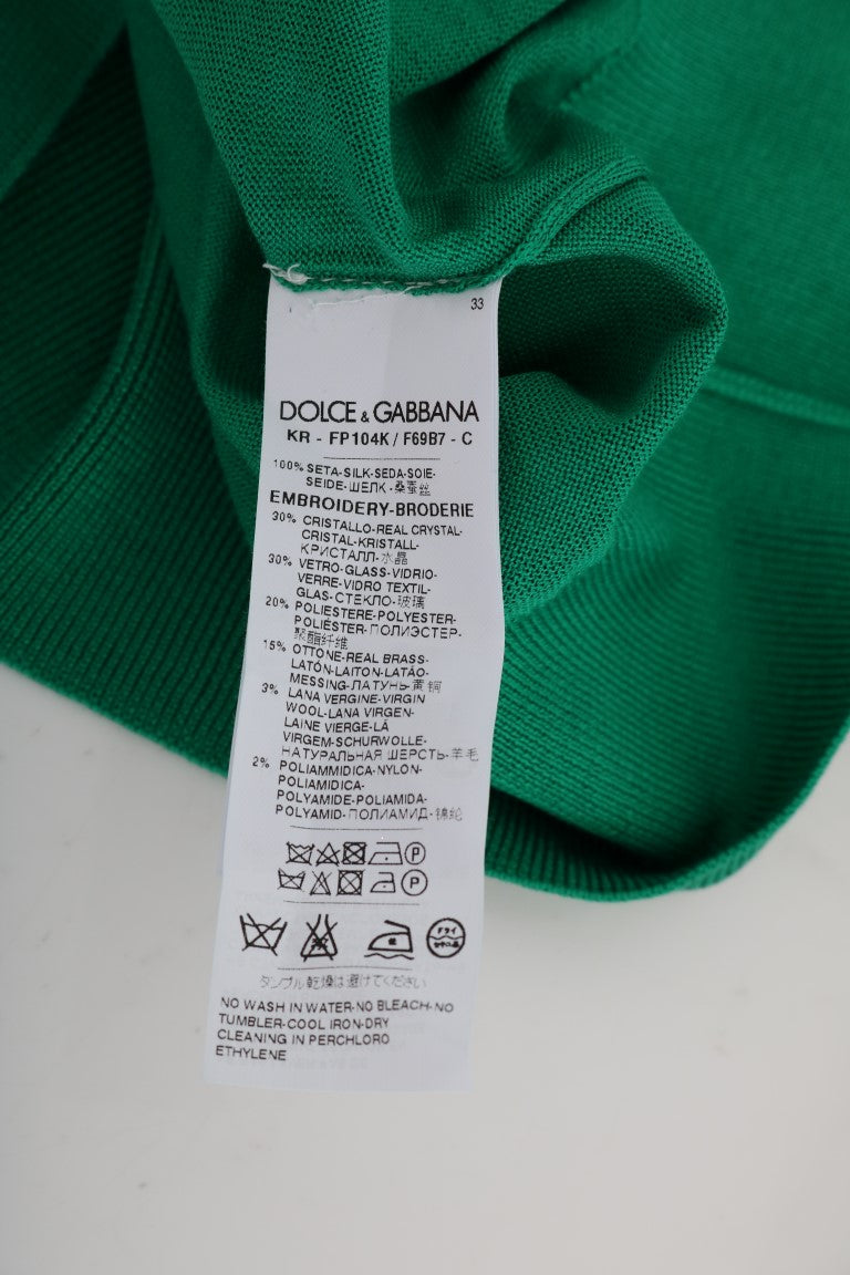 Dolce &amp; Gabbana Grüner Seidenpullover mit Kristallbanane