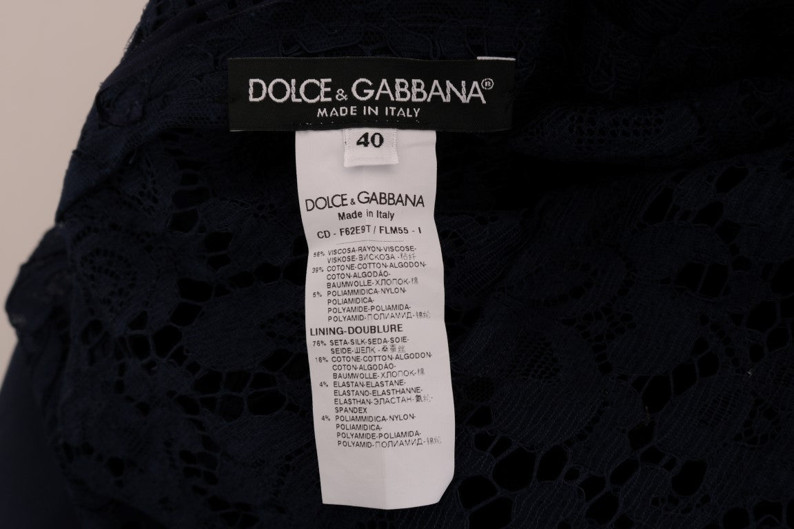 Dolce &amp; Gabbana – Blaues Taormina-Etuikleid aus geblümter Spitze