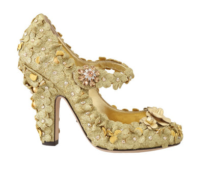 Dolce &amp; Gabbana – Mary-Janes-Pumps mit goldenem Blumenmuster und Kristallen