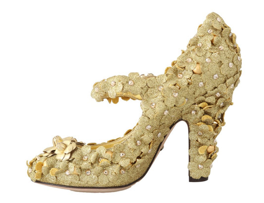 Dolce &amp; Gabbana – Mary-Janes-Pumps mit goldenem Blumenmuster und Kristallen