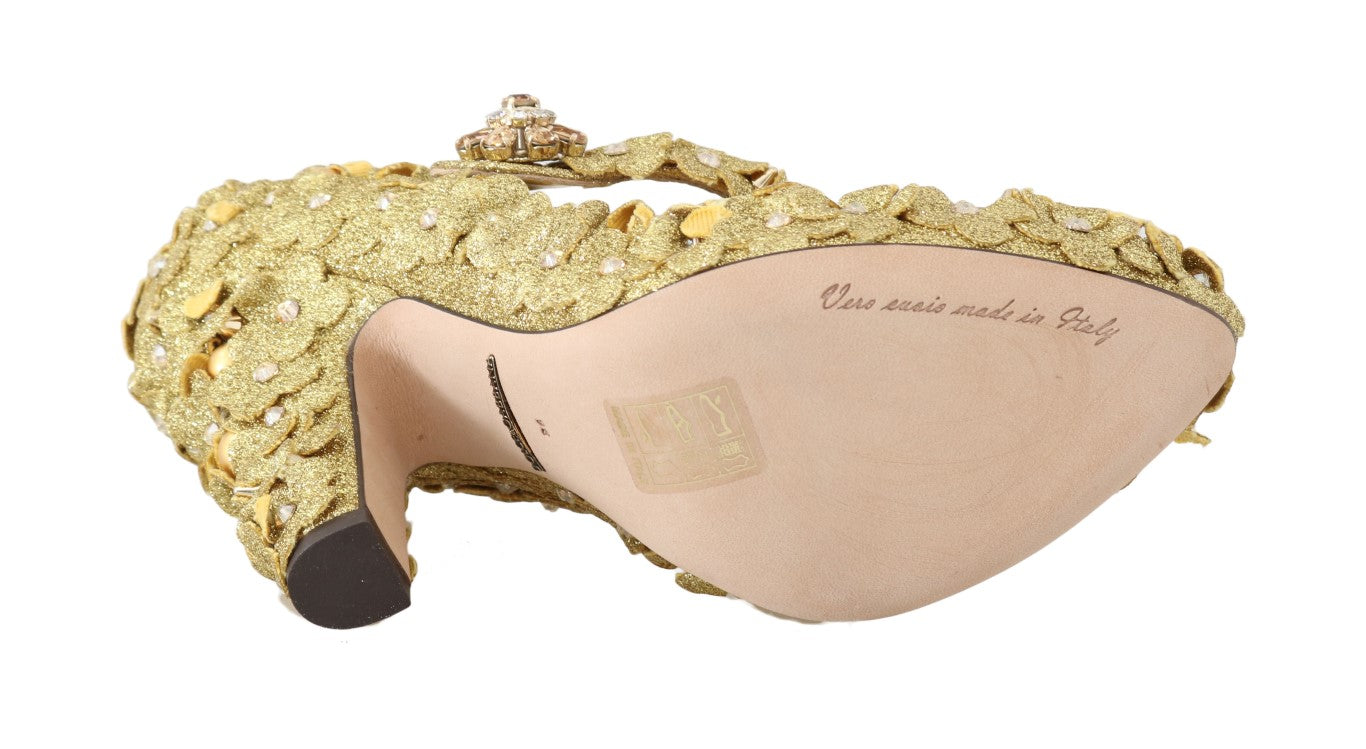 Dolce &amp; Gabbana – Mary-Janes-Pumps mit goldenem Blumenmuster und Kristallen