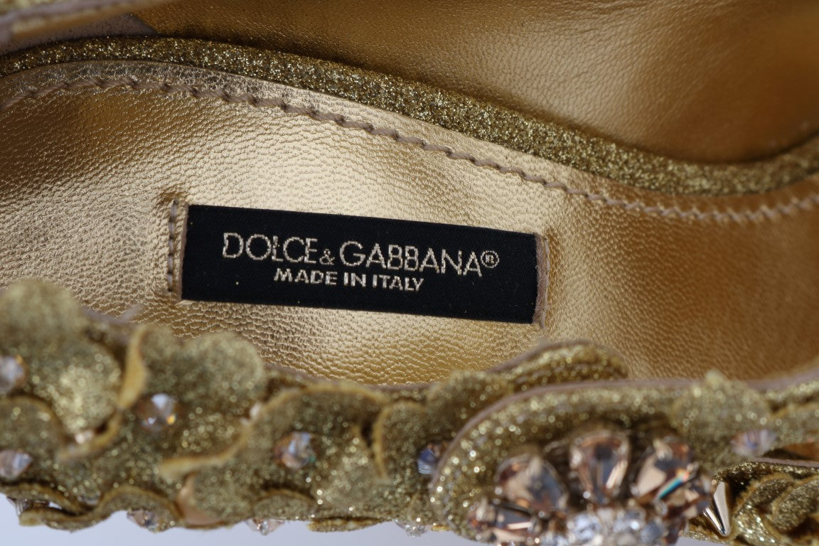 Dolce &amp; Gabbana – Mary-Janes-Pumps mit goldenem Blumenmuster und Kristallen