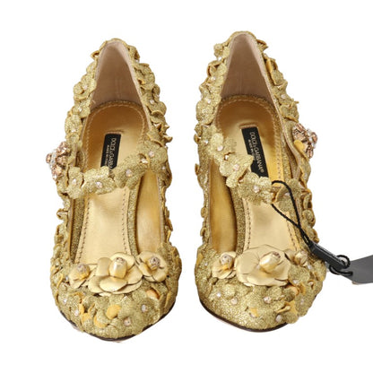 Dolce &amp; Gabbana – Mary-Janes-Pumps mit goldenem Blumenmuster und Kristallen