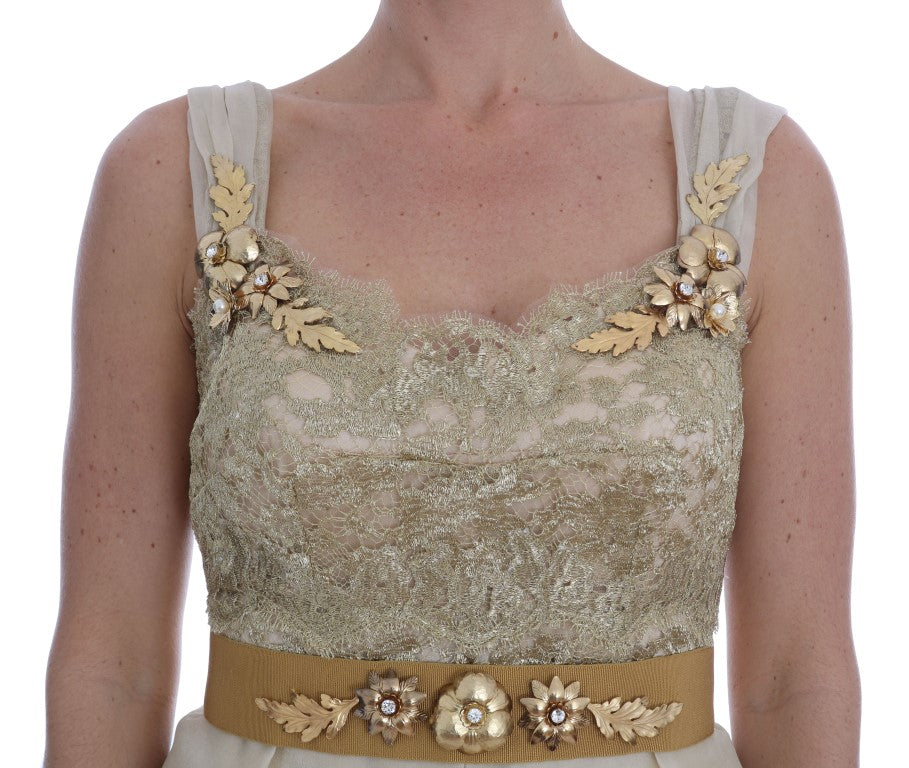 Dolce &amp; Gabbana – Kleid aus goldener Seide mit Kristallverzierung