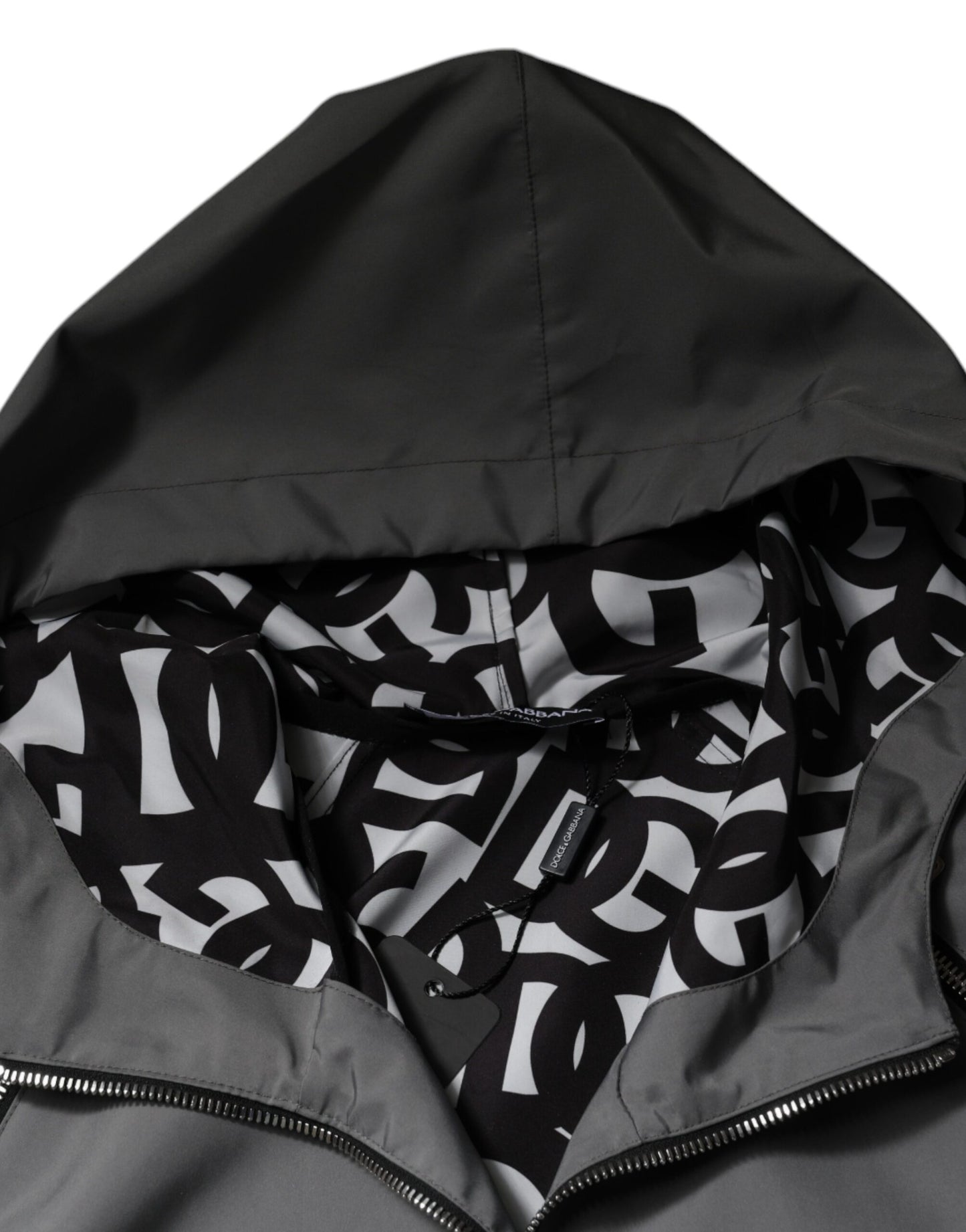 Dolce &amp; Gabbana Graue Polyester-Kapuzenjacke für Herren mit durchgehendem Reißverschluss