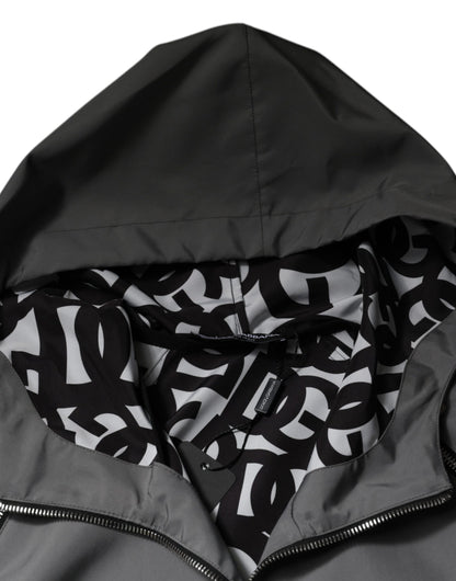 Dolce &amp; Gabbana Graue Polyester-Kapuzenjacke für Herren mit durchgehendem Reißverschluss