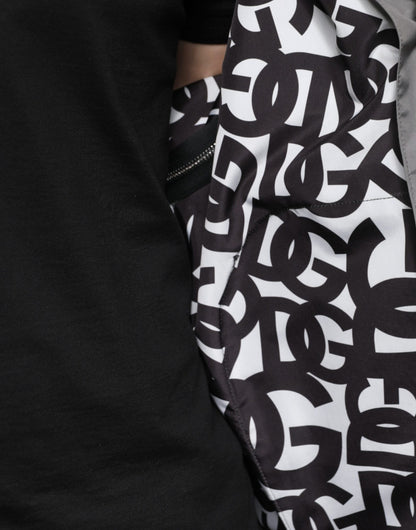 Dolce &amp; Gabbana Graue Polyester-Kapuzenjacke für Herren mit durchgehendem Reißverschluss