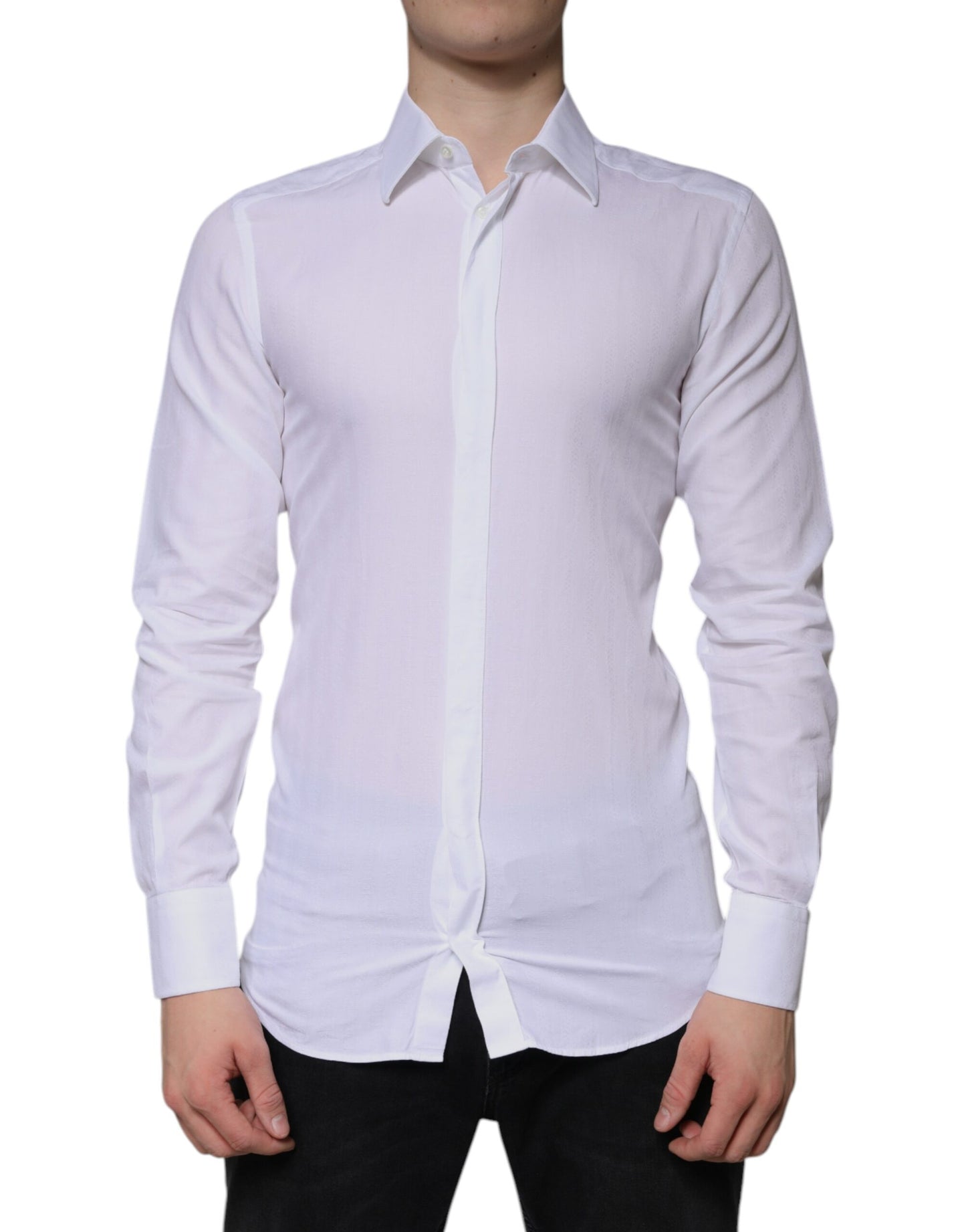 Dolce &amp; Gabbana Weißes formelles Herrenhemd aus Baumwolle in Gold