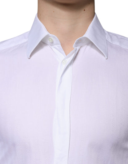 Dolce &amp; Gabbana Weißes formelles Herrenhemd aus Baumwolle in Gold