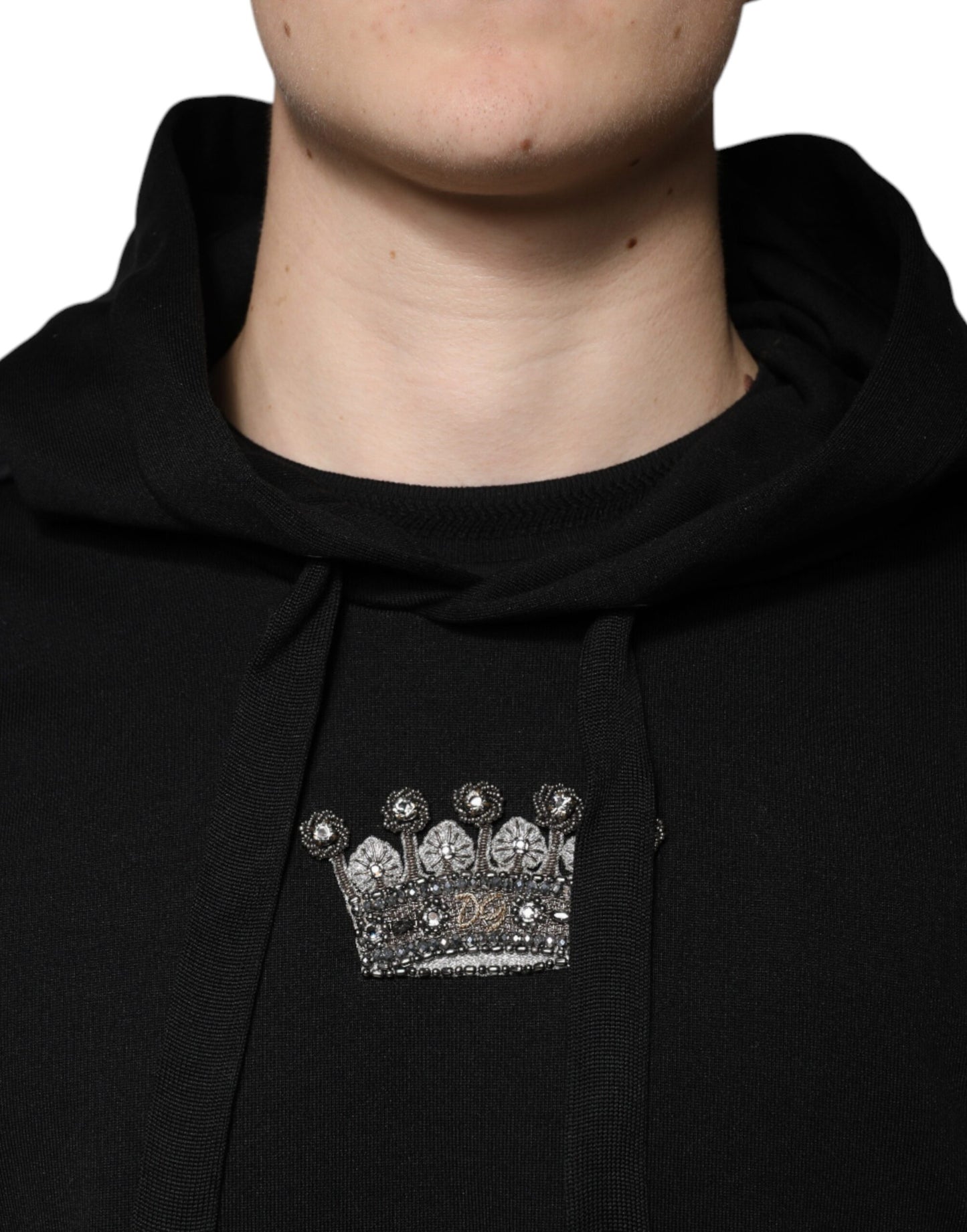 Dolce &amp; Gabbana – Schwarzes Sweatshirt mit Kapuze aus Baumwolle mit Krone