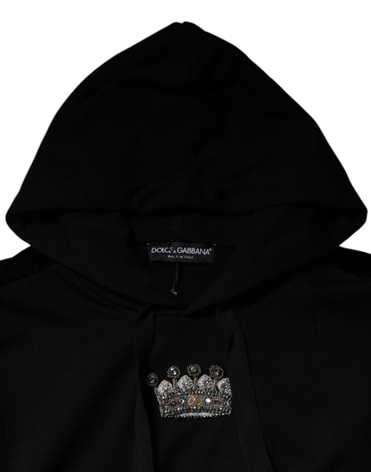 Dolce &amp; Gabbana – Schwarzes Sweatshirt mit Kapuze aus Baumwolle mit Krone
