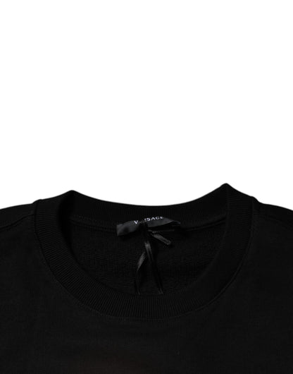 Versace – Schwarzes Medusa-Fleece-Sweatshirt mit Rundhalsausschnitt für Herren