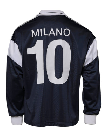 Dolce &amp; Gabbana – Blauer Jersey-Pullover mit Logo und Kragen