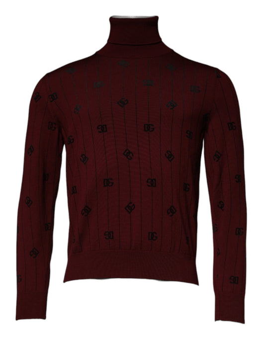 Dolce &amp; Gabbana Kastanienbrauner Rollkragenpullover mit Monogramm