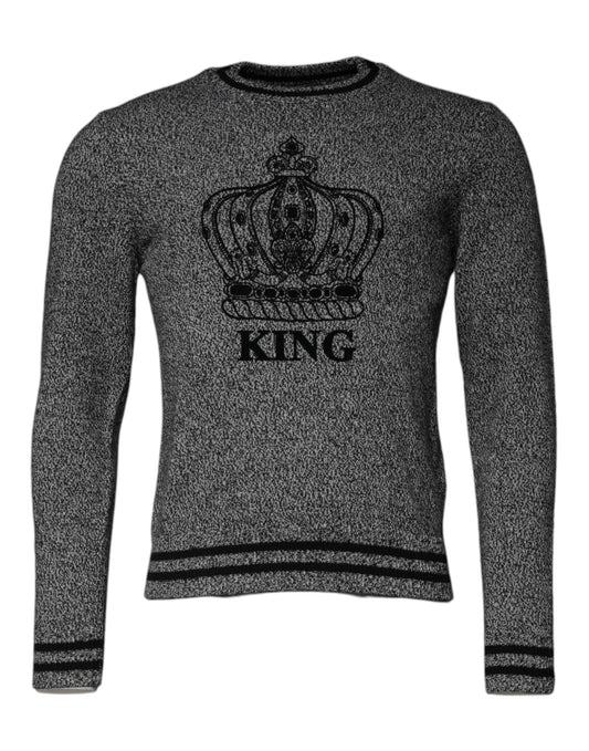 Dolce &amp; Gabbana Grauer Pullover aus Kaschmir mit Kronenkönig