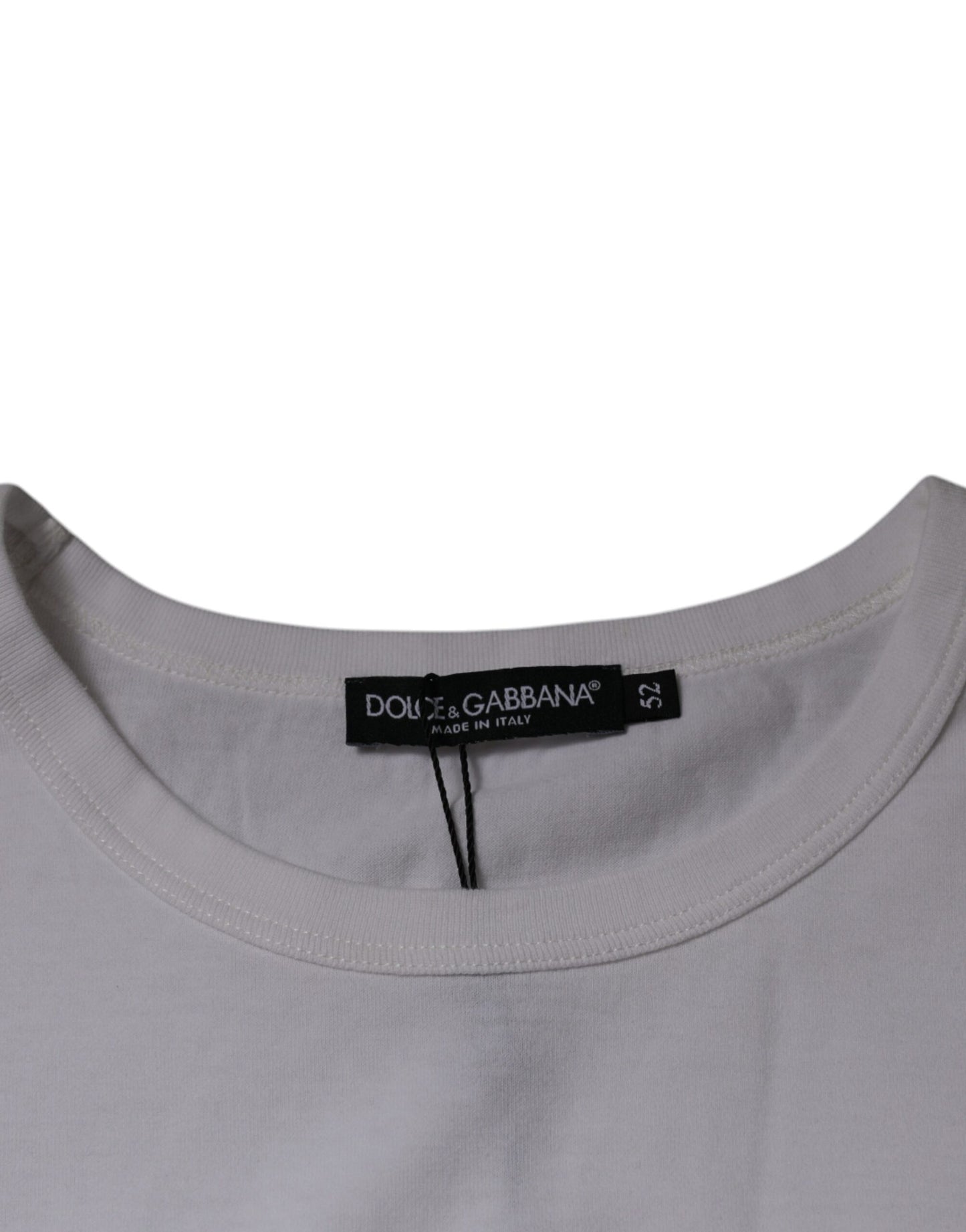 Dolce &amp; Gabbana – Weißes Baumwoll-T-Shirt mit Rundhalsausschnitt und Logoprägung