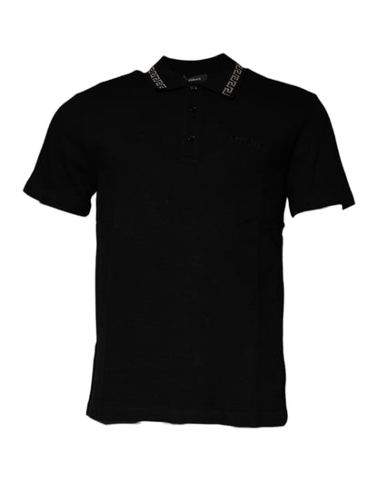 Versace – Schwarzes Poloshirt aus Viskose mit Kragen und kurzen Ärmeln