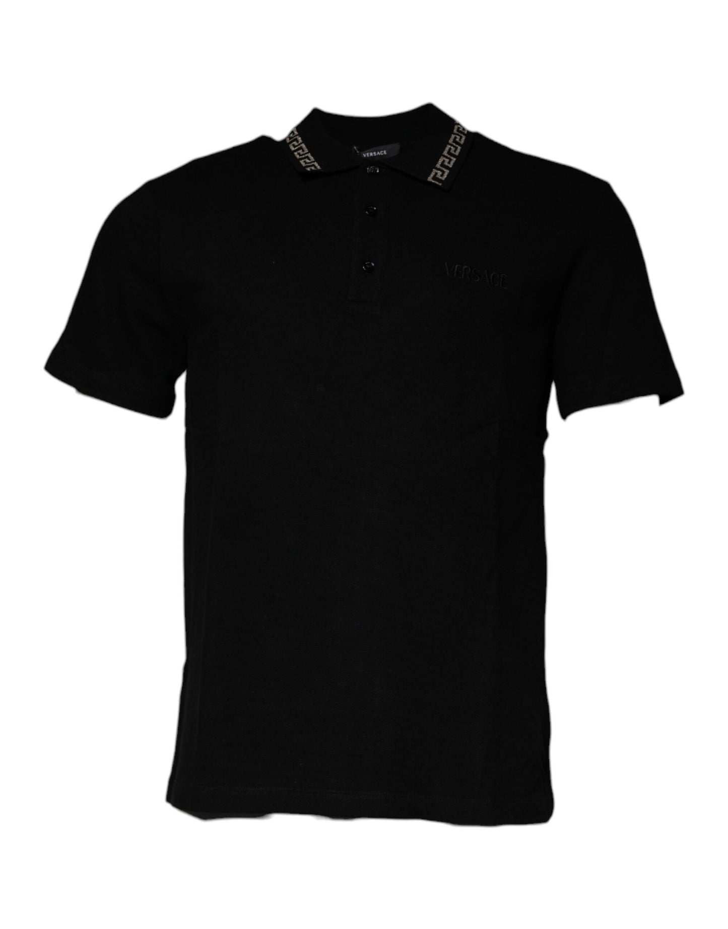 Versace – Schwarzes Poloshirt aus Viskose mit Kragen und kurzen Ärmeln