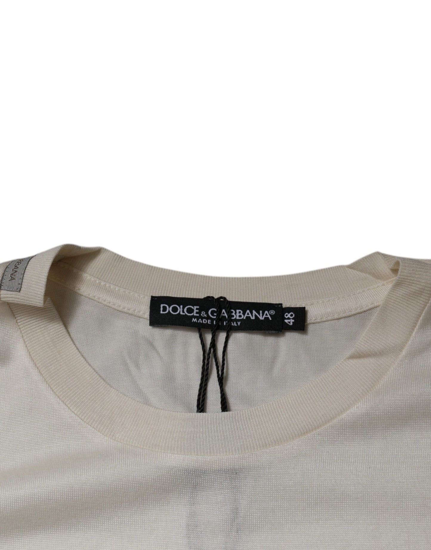 Dolce &amp; Gabbana – Kurzärmliges T-Shirt aus Seide mit Rundhalsausschnitt in Off-White