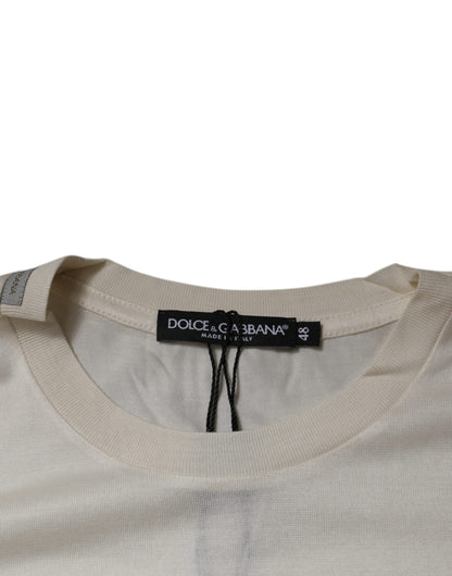 Dolce &amp; Gabbana – Kurzärmliges T-Shirt aus Seide mit Rundhalsausschnitt in Off-White
