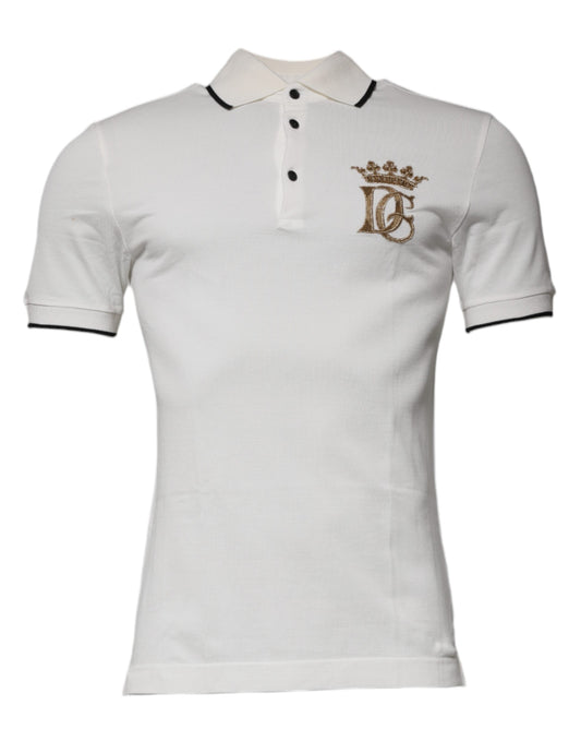 Dolce &amp; Gabbana – Poloshirt aus Baumwolle mit Kragen und Krone in Off-White