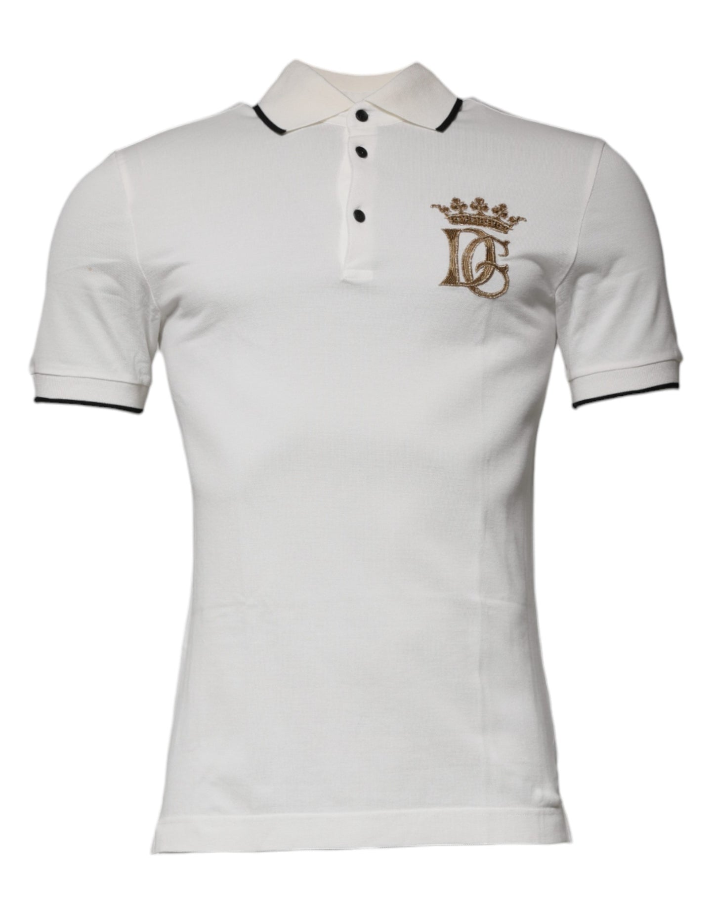Dolce &amp; Gabbana – Poloshirt aus Baumwolle mit Kragen und Krone in Off-White
